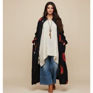 BREAD & BUTTER Womens Small Gauze Floral Oversized Lagenlook Artsy Jacket